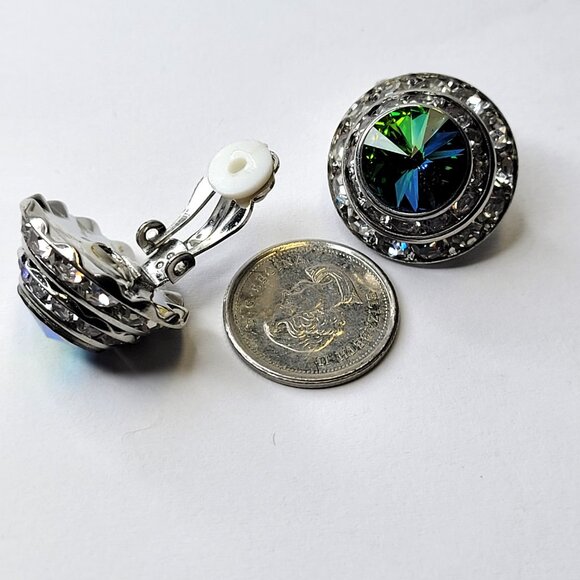 Emerald Stud Clip On Earrings , Vintage Style Clip On Earrings - Picture 3 of 3